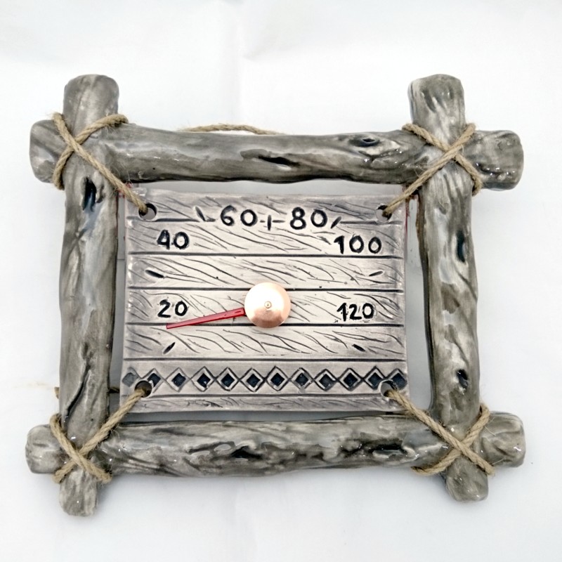 Керамический термометр для сауны - в рамке из прутьев.