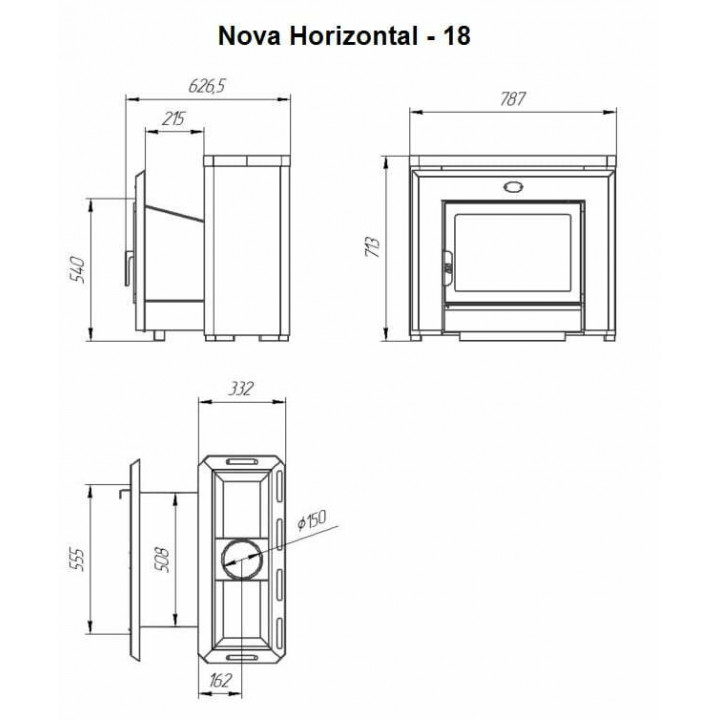 Дровяная каменка для сауны - NOVA HORIZONTAL 26