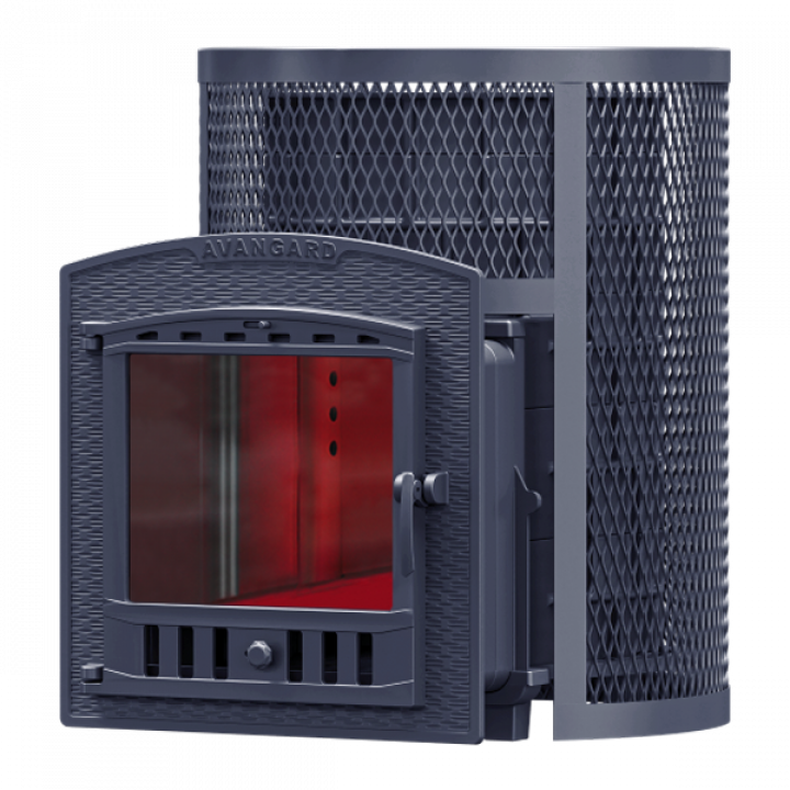 Банная печь на дровах ГЕФЕСТ - АВАНГАРД 24 (П2) в круглой решетке