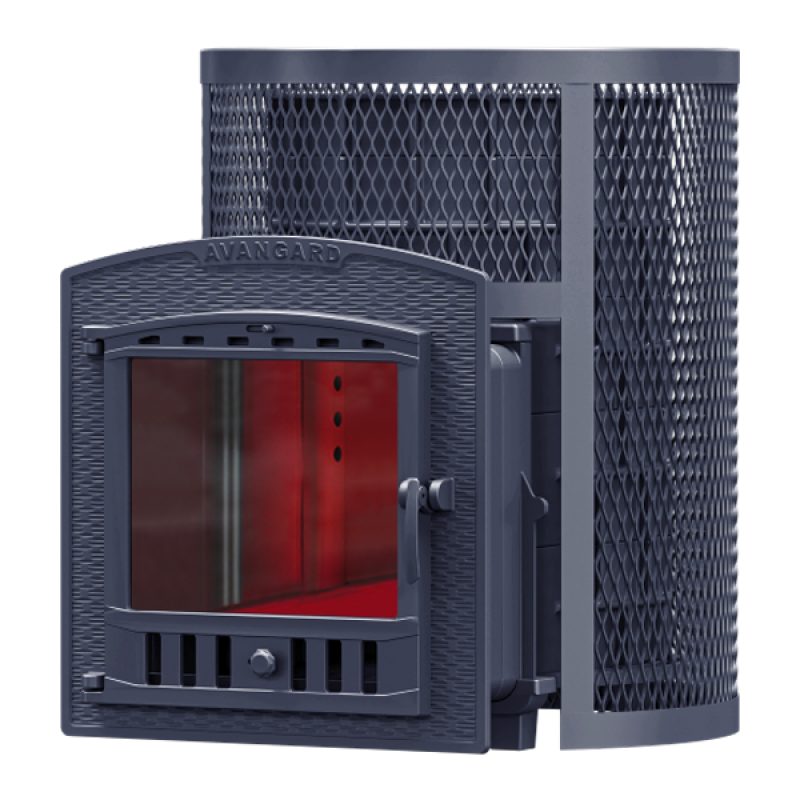 Банная печь на дровах ГЕФЕСТ - АВАНГАРД 24 (П2) в круглой решетке