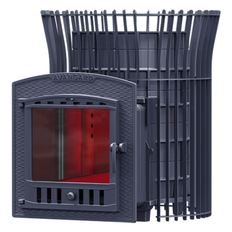 Дровяная банная печь ГЕФЕСТ - АВАНГАРД 30 (П2) в решетке-тюльпане