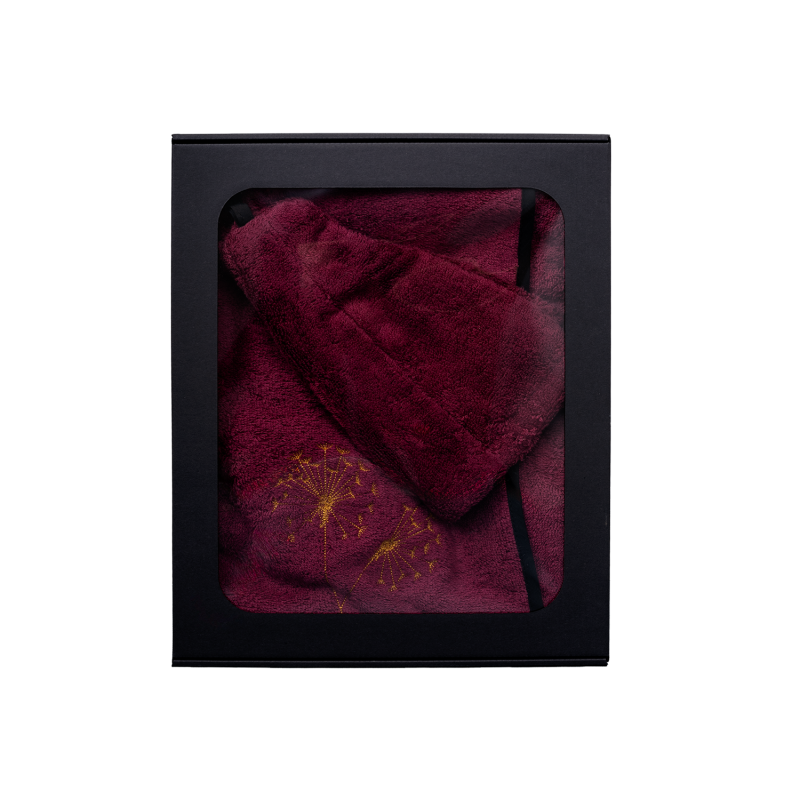 Подарочный набор в подарочной коробке для НЕЁ. Женский банный колпак и фартук - БОРДОВЫЙ.