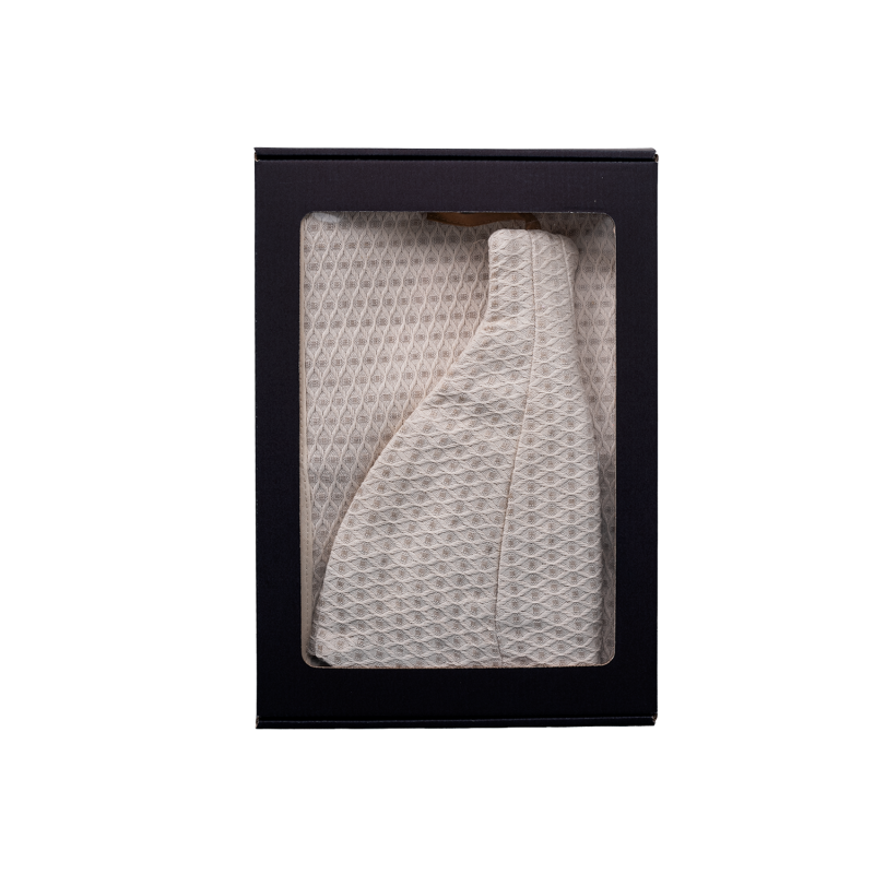 Подарочный набор в подарочной коробке для НЕЁ. Женская шапка для сауны и фартук - ЛЁН