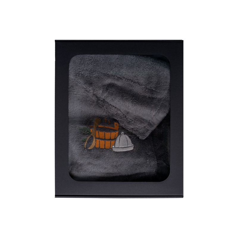 Подарочный набор в подарочной коробке для НЕГО. Мужская шапка для сауны и фартук - СЕРЫЙ