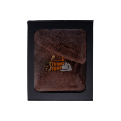 Подарочный набор в подарочной коробке для НЕГО. Мужская шапка для сауны и фартук - КОРИЧНЕВЫЙ. 
