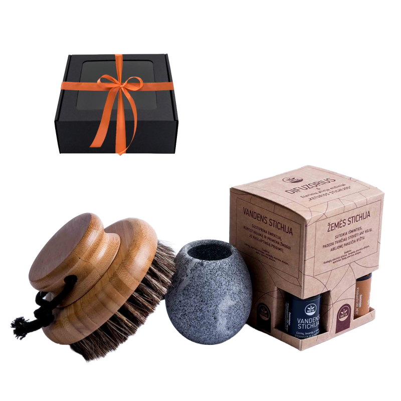 Подарочный набор в подарочной коробке АРОМАТНОЕ ТЕПЛО. Кисточка, стаканчик для ароматов и эфирных масел