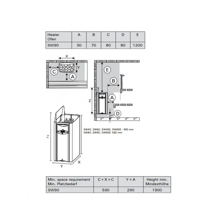 Электрический нагреватель для сауны - HARVIA The Wall Black Steel SW90 9 кВт