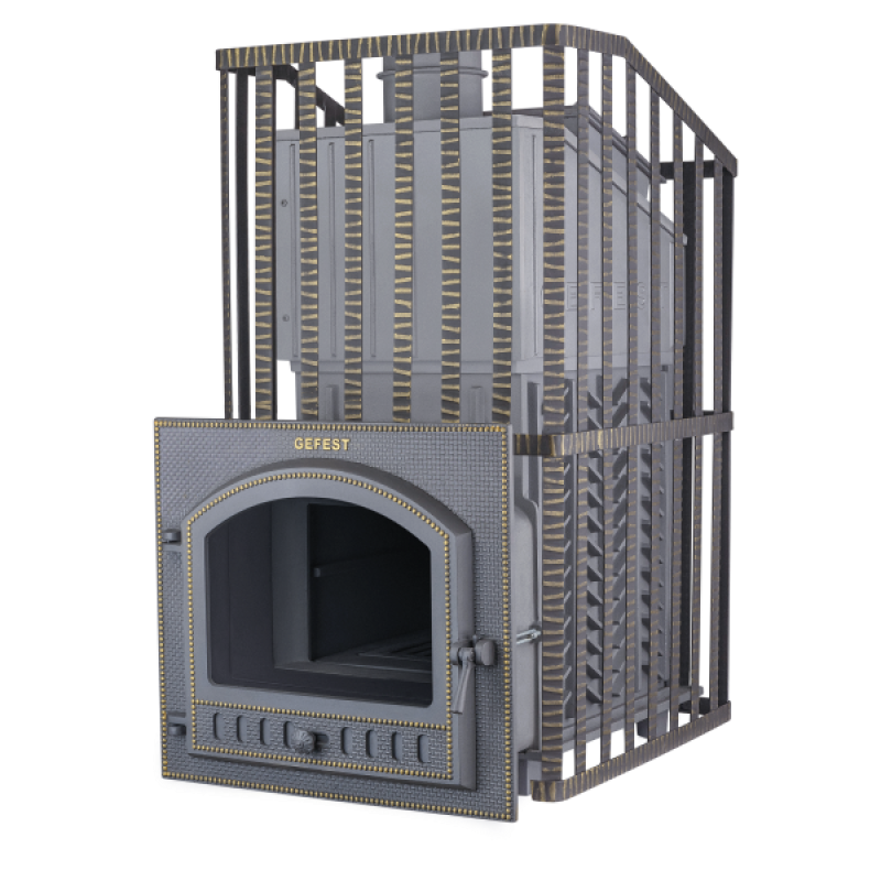 Дровяная банная печь - Гефест ГФС ЗК Ураган 45 (П) в решетке