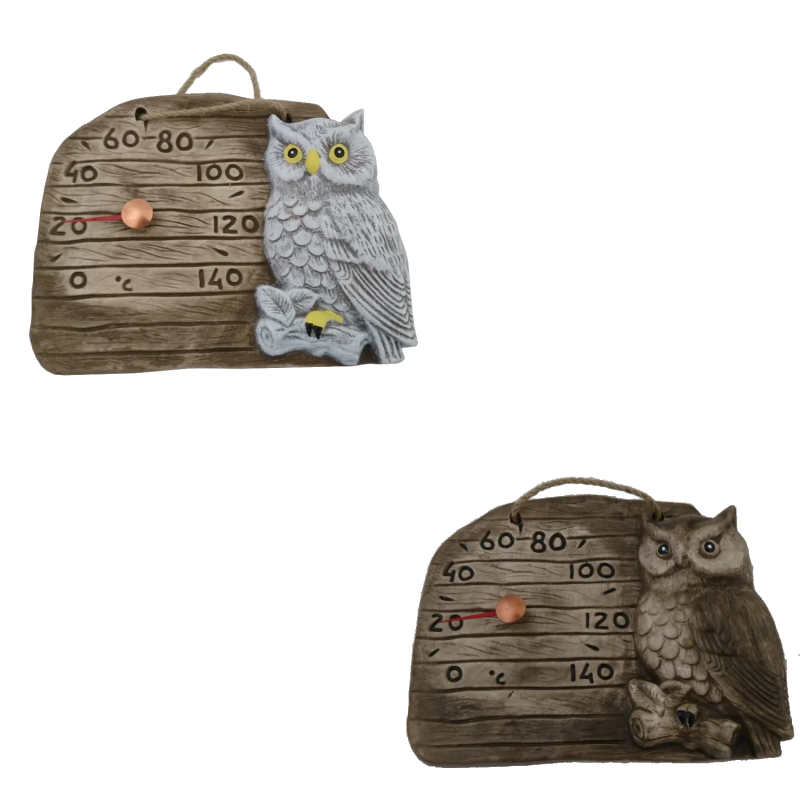 Керамический термометр для сауны - сова на ветке