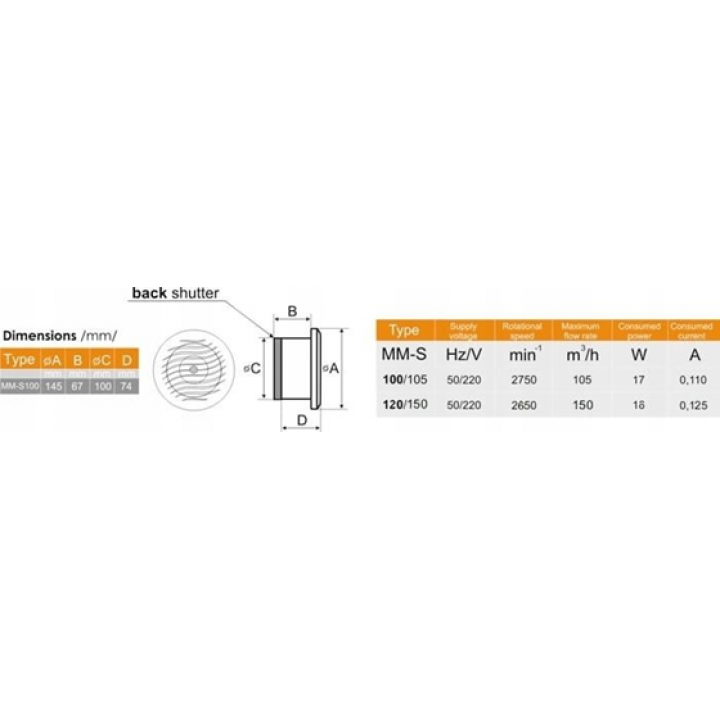 Вентилятор для сауны MM-S с обратным клапаном и отделкой из круглого дерева d/100 мм