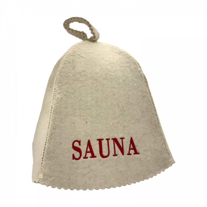 Шапка для сауны - SAUNA, с красной надписью