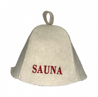 Шапка для сауны - SAUNA, с красной надписью