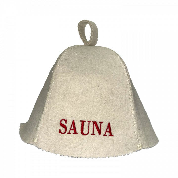 Шапка для сауны - SAUNA, с красной надписью