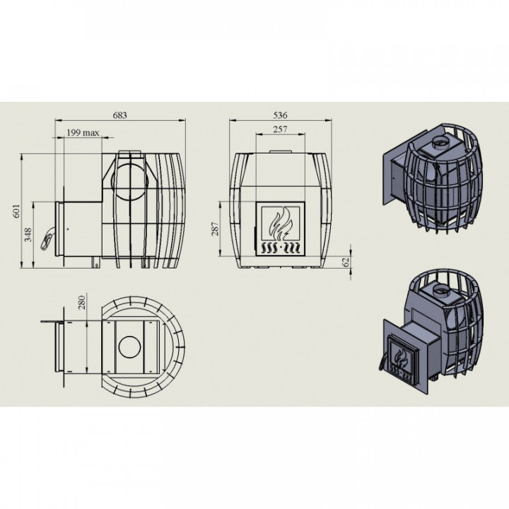 Дровяная печь для сауны - TEPLODAR BARREL 12 со стеклянной дверцей.